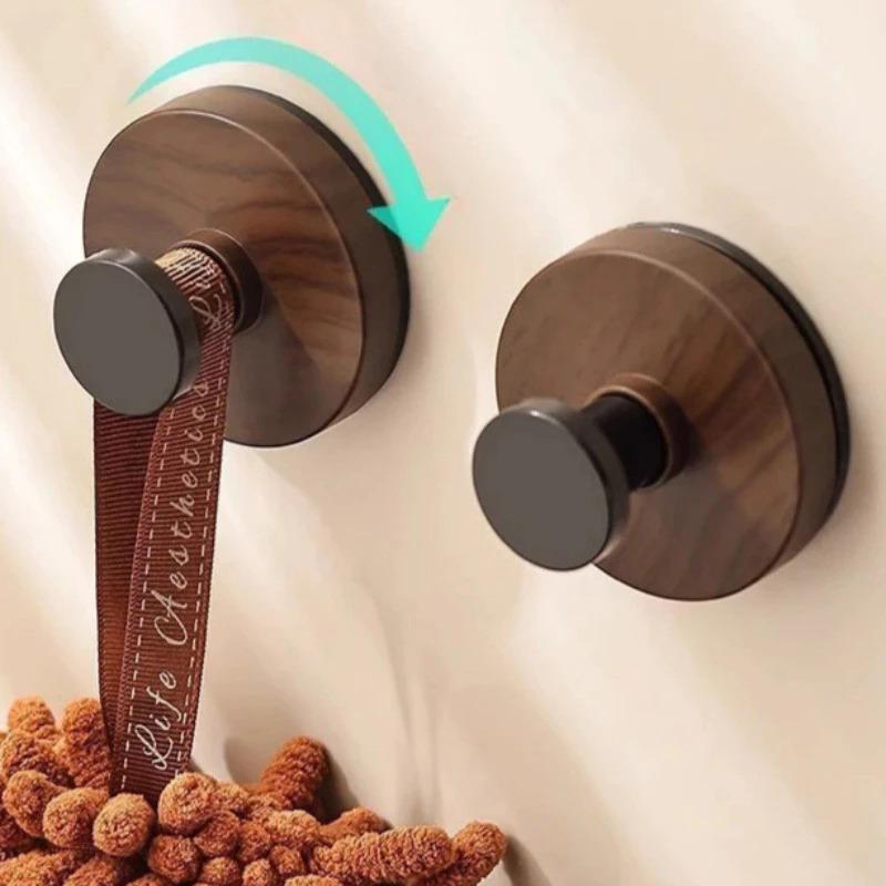 Wood Suction Cup Hooks Walnut Keys Decor Hook Door Back Clothes Towel Hanger Cabinet Drawers Handle Wall-Mounted Storage Rack