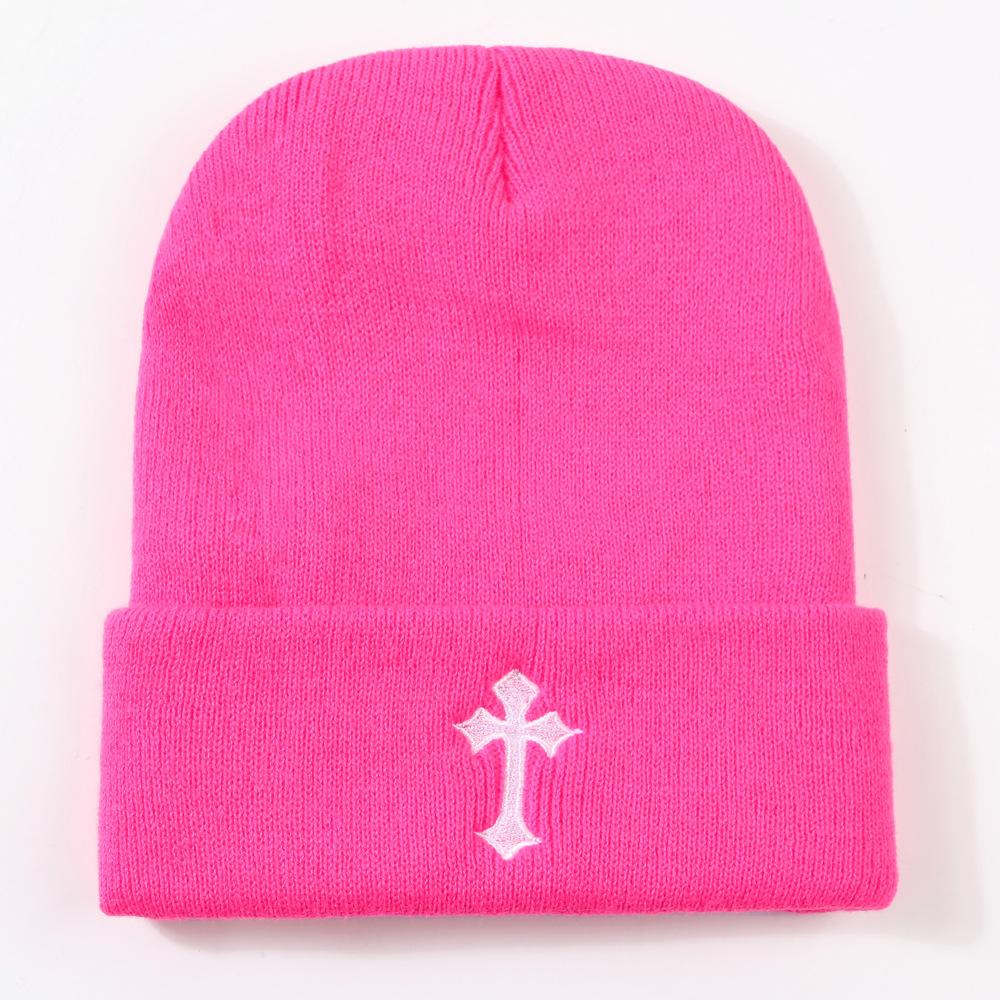 Cool Hat Exquisite Cross Embroidery Unisex Warm No Brim Knitted Hatsbeanie