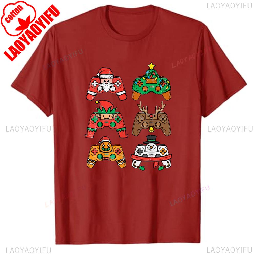 Weihnachten Gamer Controller Weihnachten Gaming Männer Jungen Jugend T-Shirt Rundhals Kurzarm Lässig Weich Bequem Viele Farben Oberteile