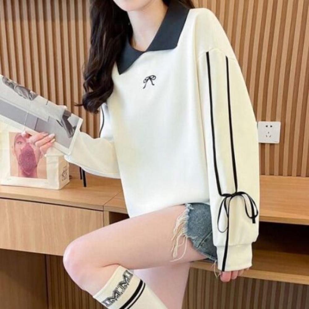 Navava Long Sleeve Ribbon Point Collar Sweatshirt Nt2287