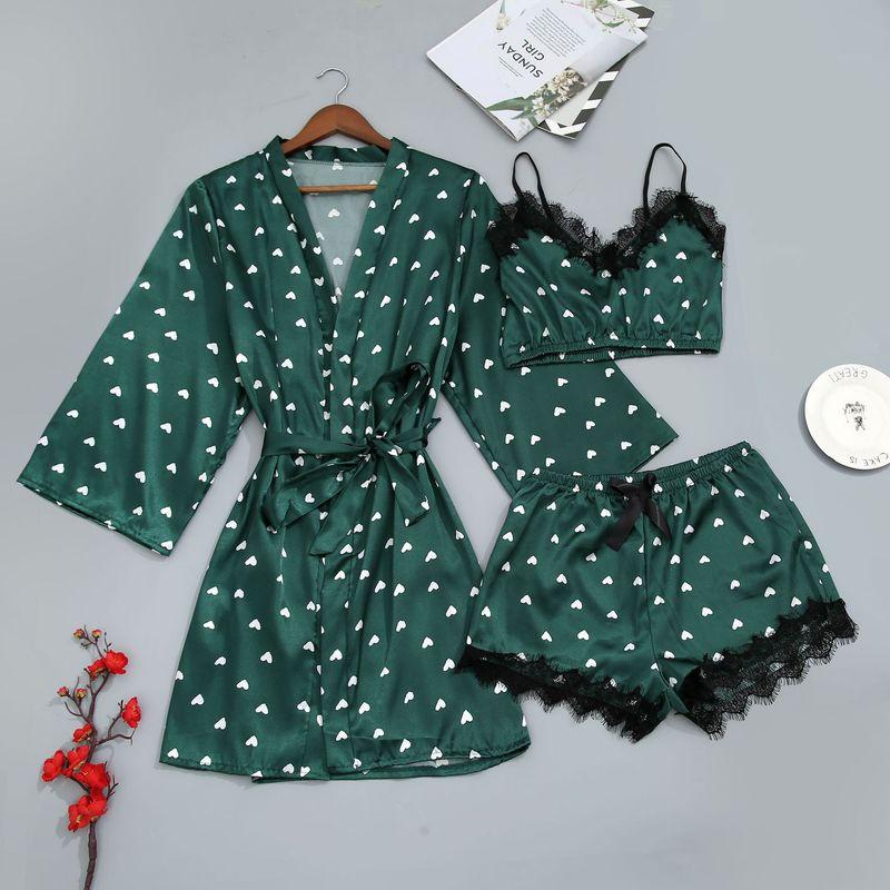 

The New Pajamas Condole Belt Three-Piece Suit Women s Pajamas Green M