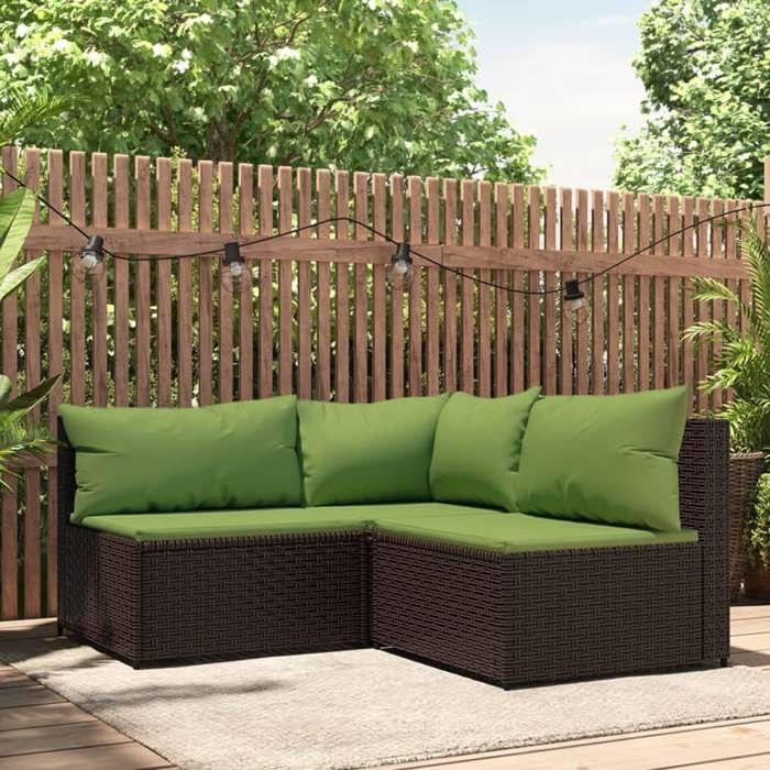 VidaXL Garden Lounge Set 3 Pcs with Brown Wicker Cushions, Outdoor Lounge Set, Furniture Set 319828