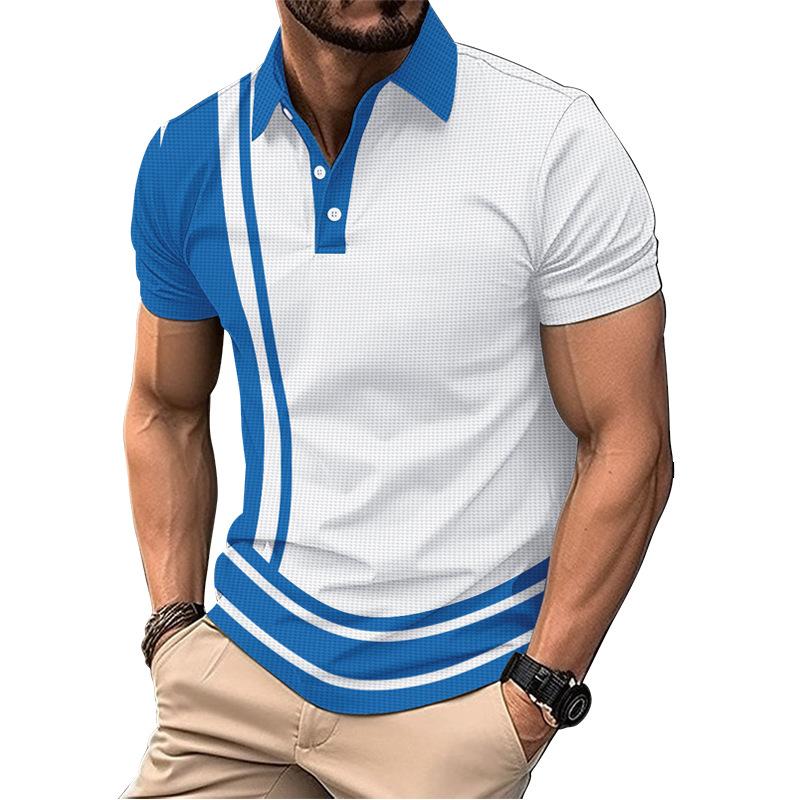 

Нова літня чоловіча сорочка поло з короткими рукавами, 3D-друк, смугасті гудзики, вафельна футболка, чоловічі топи XXXL