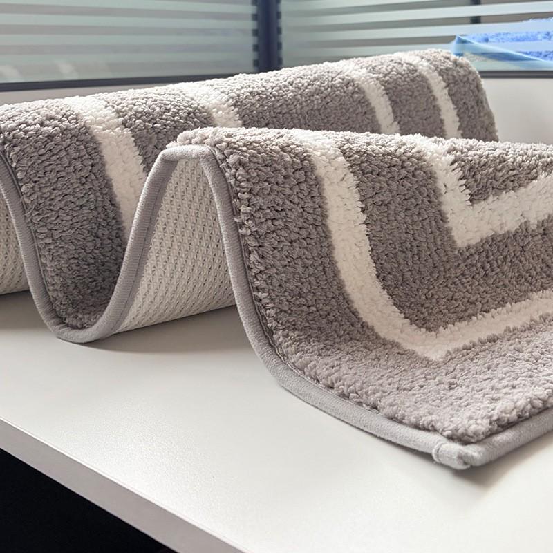 Square Dual-Tone Geometric Bath Mat Non-Slip Absorbent Floor Rug Bathroom Shower Entryway