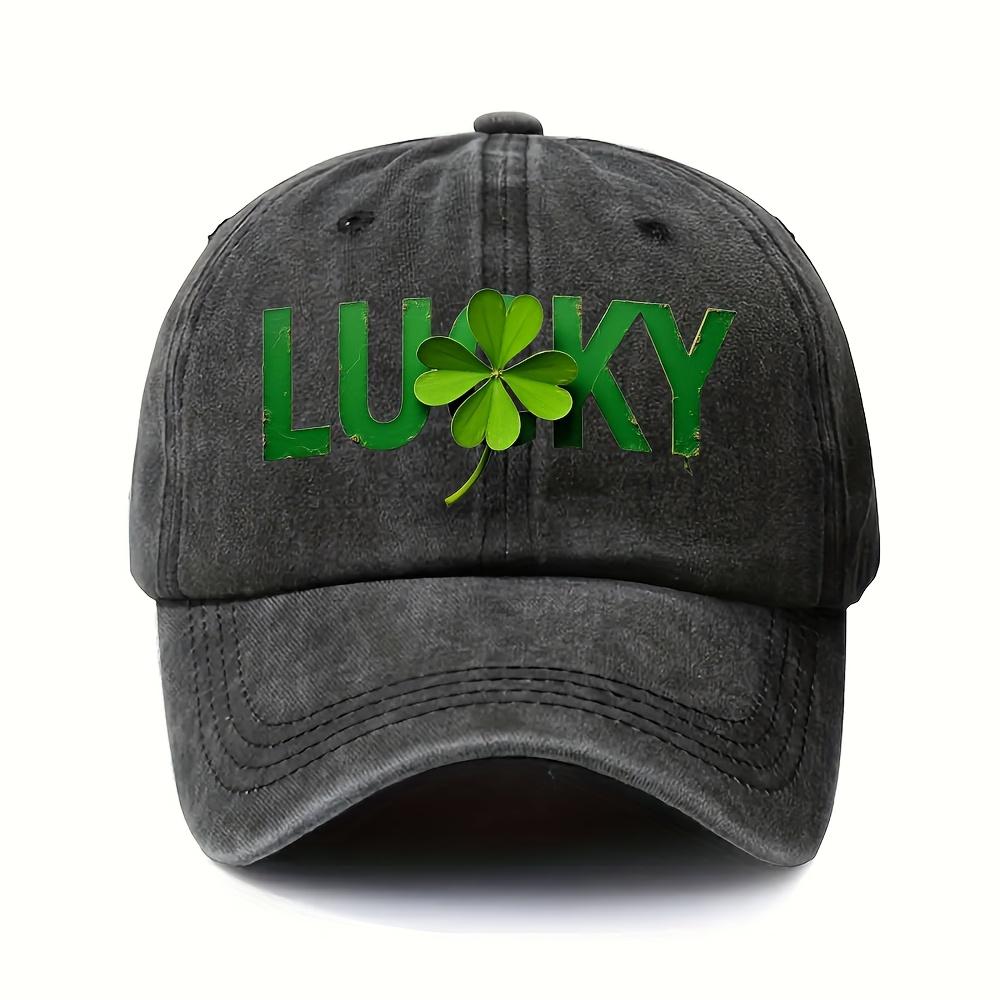 Lucky Clover Baseball Cap Adjustable Polyester Distressed Print Casual Outdoor Golf Hat for St Patricks Day