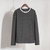 2025 Spring Fashion Striped Long Sleeve T-shirt Women's Cotton Round Neck Casual Versatile Top for Europe and America