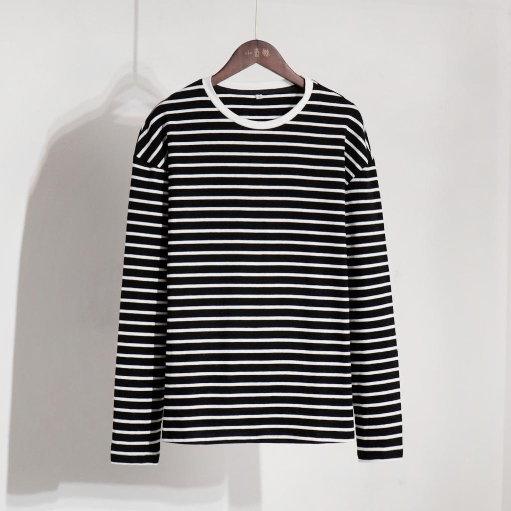 2025 Spring Fashion Striped Long Sleeve T-shirt Women's Cotton Round Neck Casual Versatile Top for Europe and America