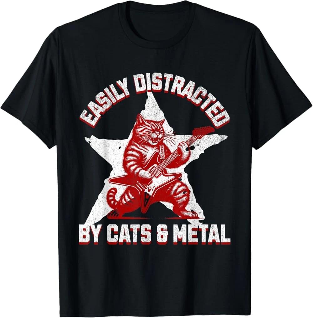 Cats and Metal Fan Music Metal Heavy Rock Star Cat Funny T-Shirt M