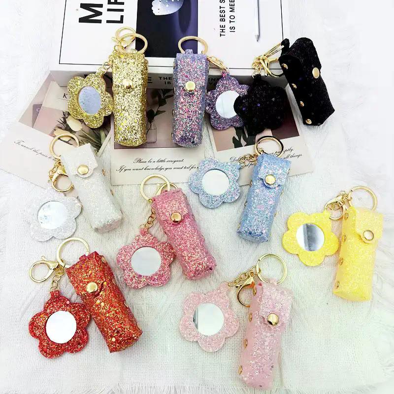 1Pcs Portable Lipstick Bag Pouch Lip Balm Bag Keychain Holder Creative Lipsticks Protective Cover With Mirror