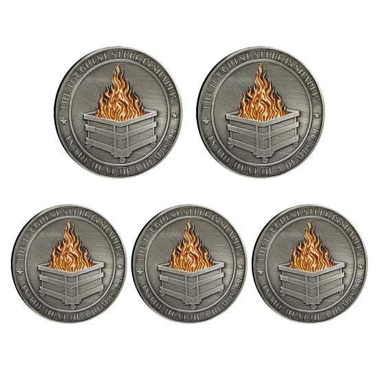 Challenge Coin Dumpster Flame Pattern Retro Silver Color Challenge Medal Unique Office Desk