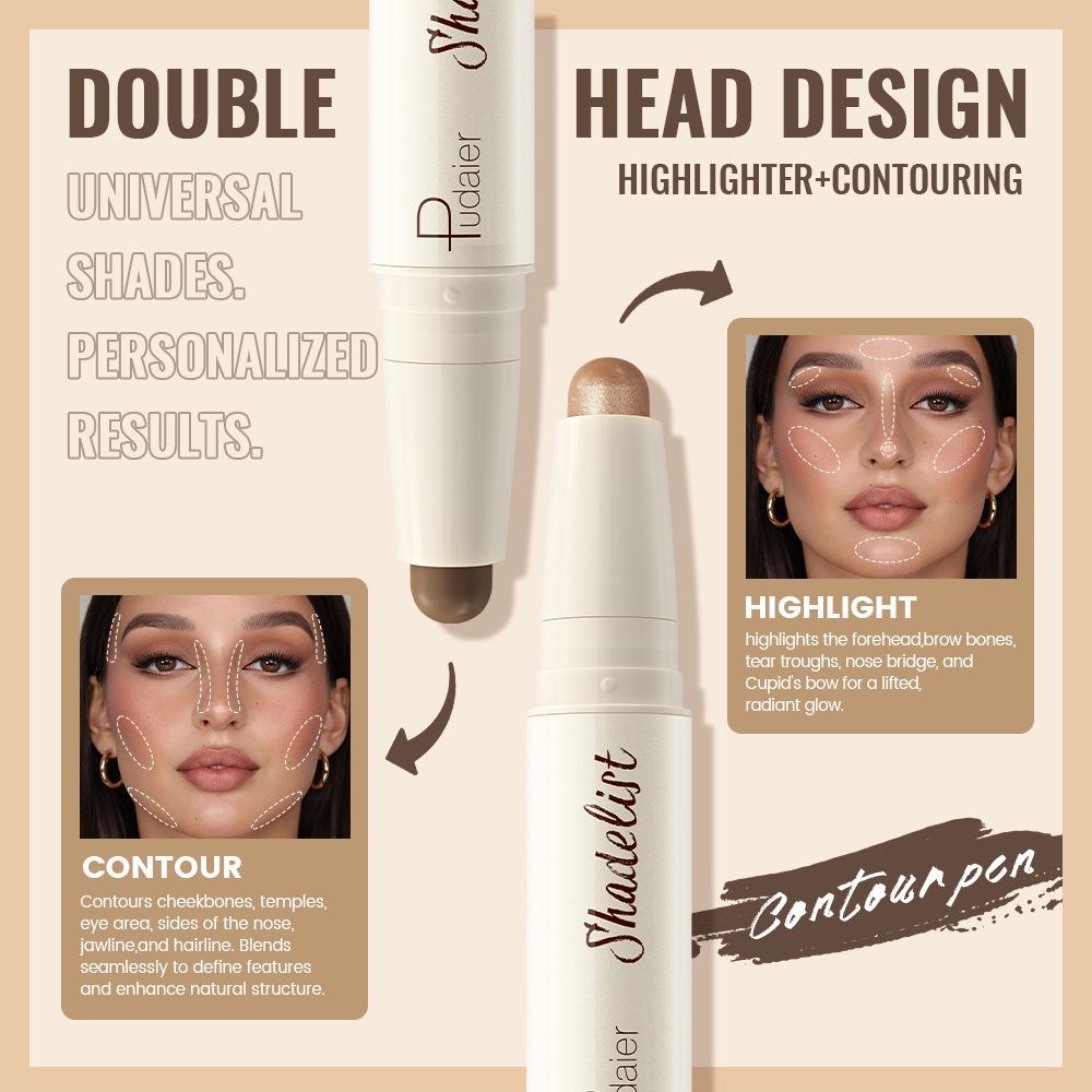Feuchtigkeitsspendender Seidiger Dreidimensionaler Konturstift Natürlich Matt Zweifarbiger Gesichts-Highlighter Aufheller Nasenschatten Make-up Concealer