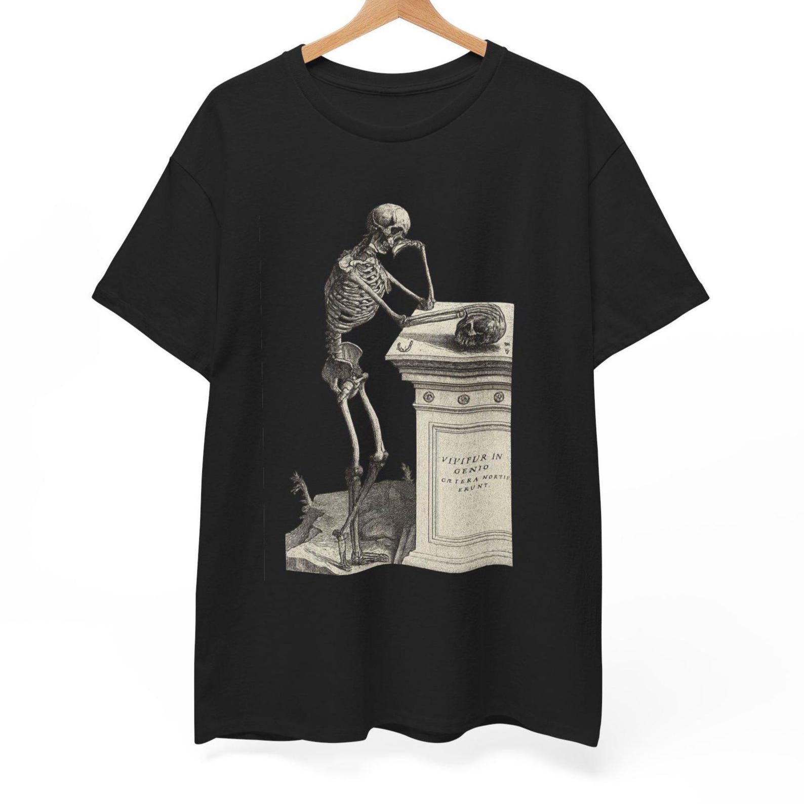 Thinking Skeleton T-Shirt: Gothic Macabre Art, Gift for Philosophers 2XL
