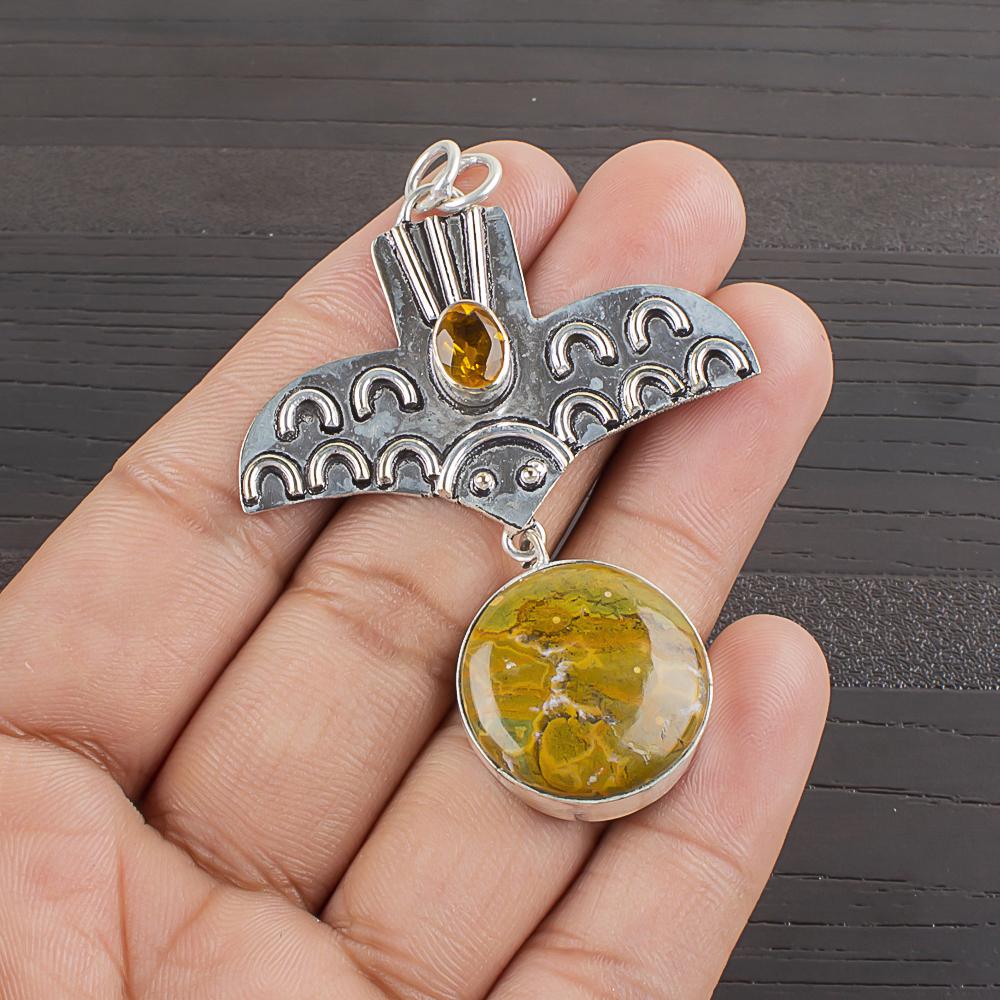 Natural Rain Forest Jasper Gemstone 925 Sterling Silver Jewelry  Pendant 2.32  AJP-2359