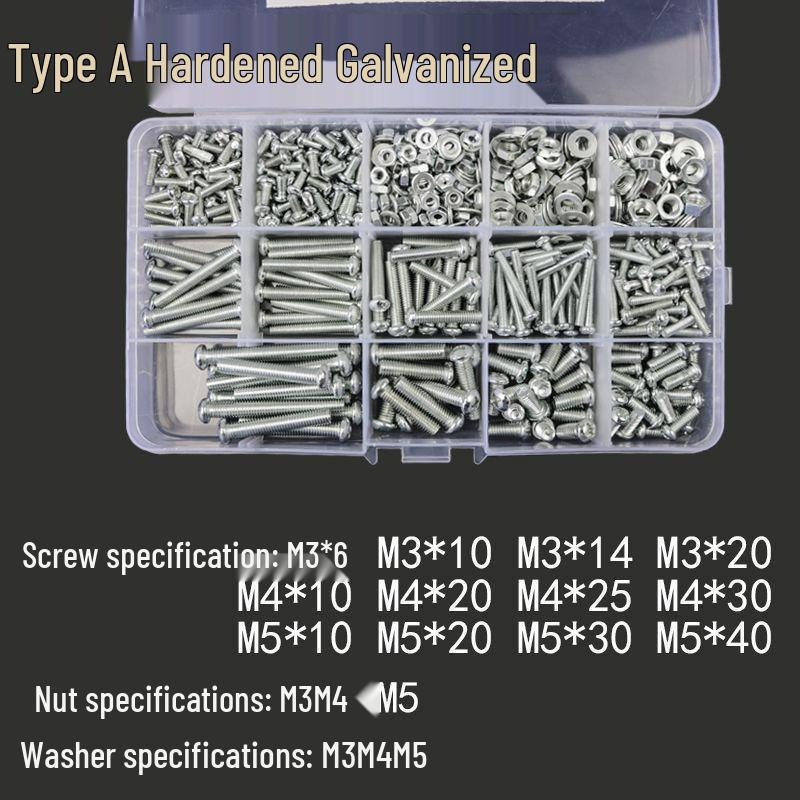 304 Stainless Steel Fastener Set: Nuts, Washers, Machine & Self-Tapping Screws, Bolts, Nails, Round Head M3/M4.
