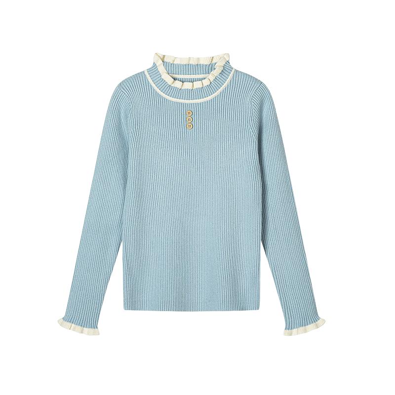 Girls' Semi-High Collar Knit Sweater