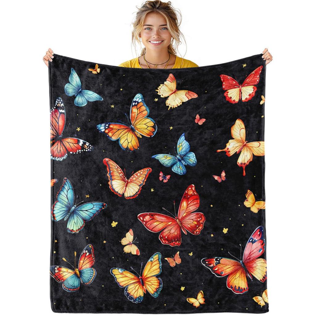 Colorful Butterfly Pattern Digitalprinted Polyester Bedroom Velvet Flannel Cover Blanket Fleece Soft Cover Blankets for Beds