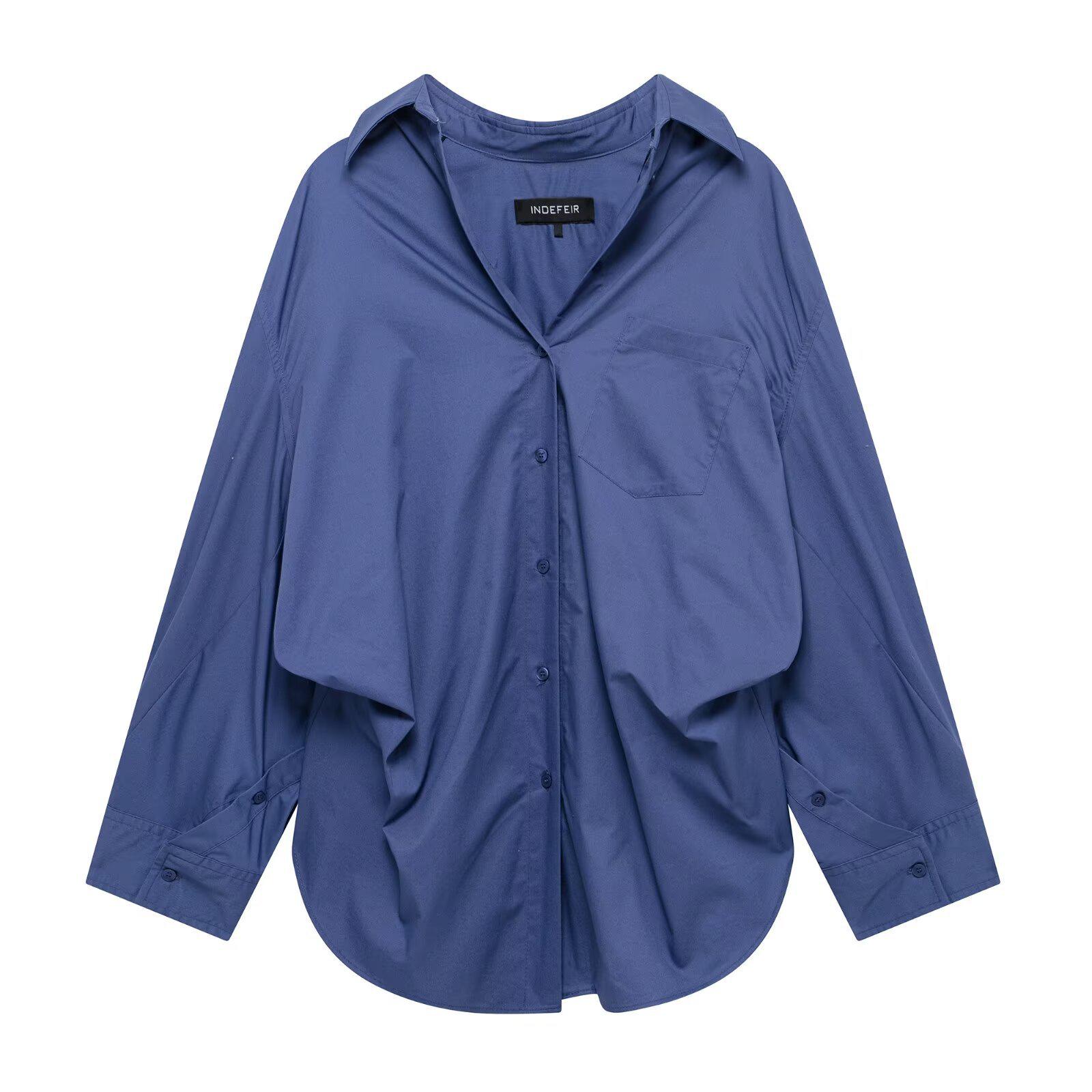 

Весенняя мода 2025: Свободная поплиновая рубашка с длинным рукавом для женщин Extra Small