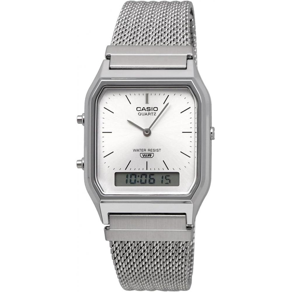 Casio Ana Digi Quartz Wristwatch Vintage Aq 230em 7a Mesh Metal Band Unisex