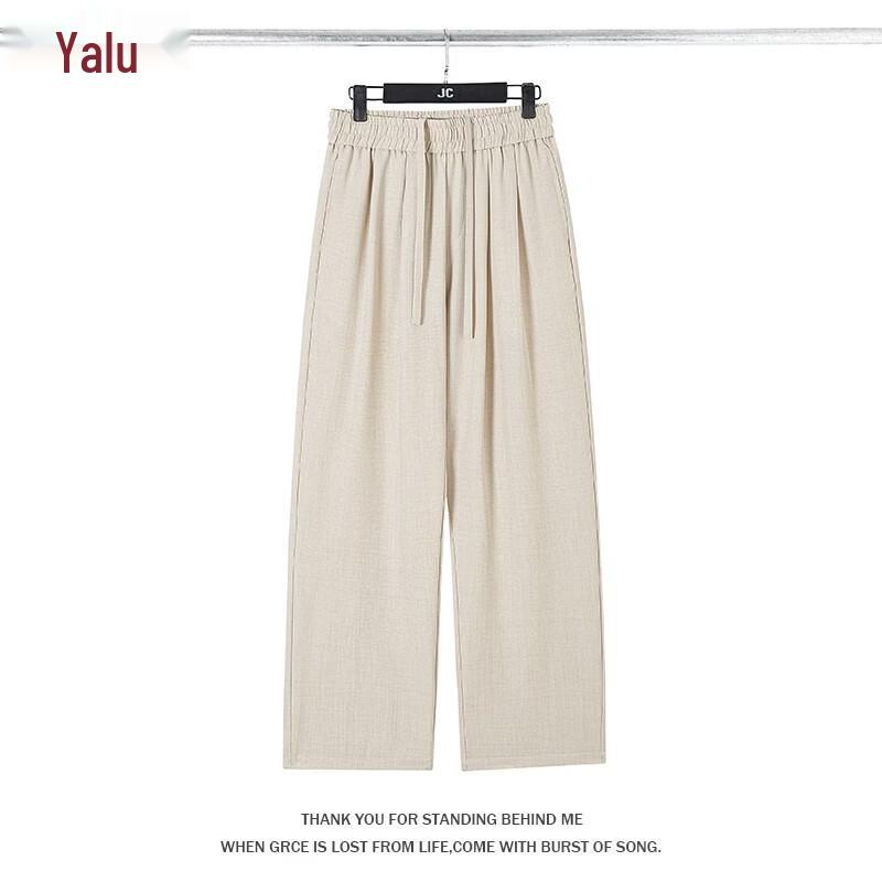 Yalu Men s Summer Retro Pleated Straight-Leg Drawstring Trousers 2XL