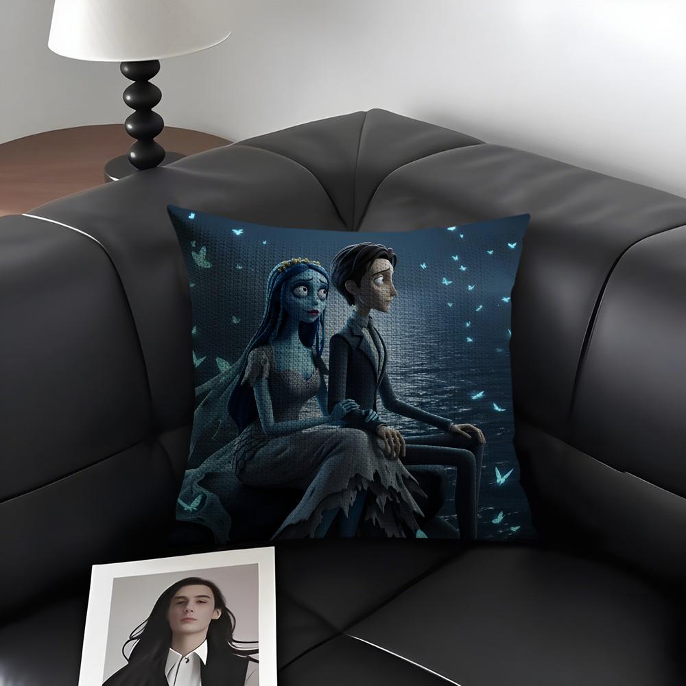 CCorpse BrideE Movie Cushion Cover Natural Linen Organic Fabric DoubleSided Printing Sofa Home Decor Gift Pillow Case