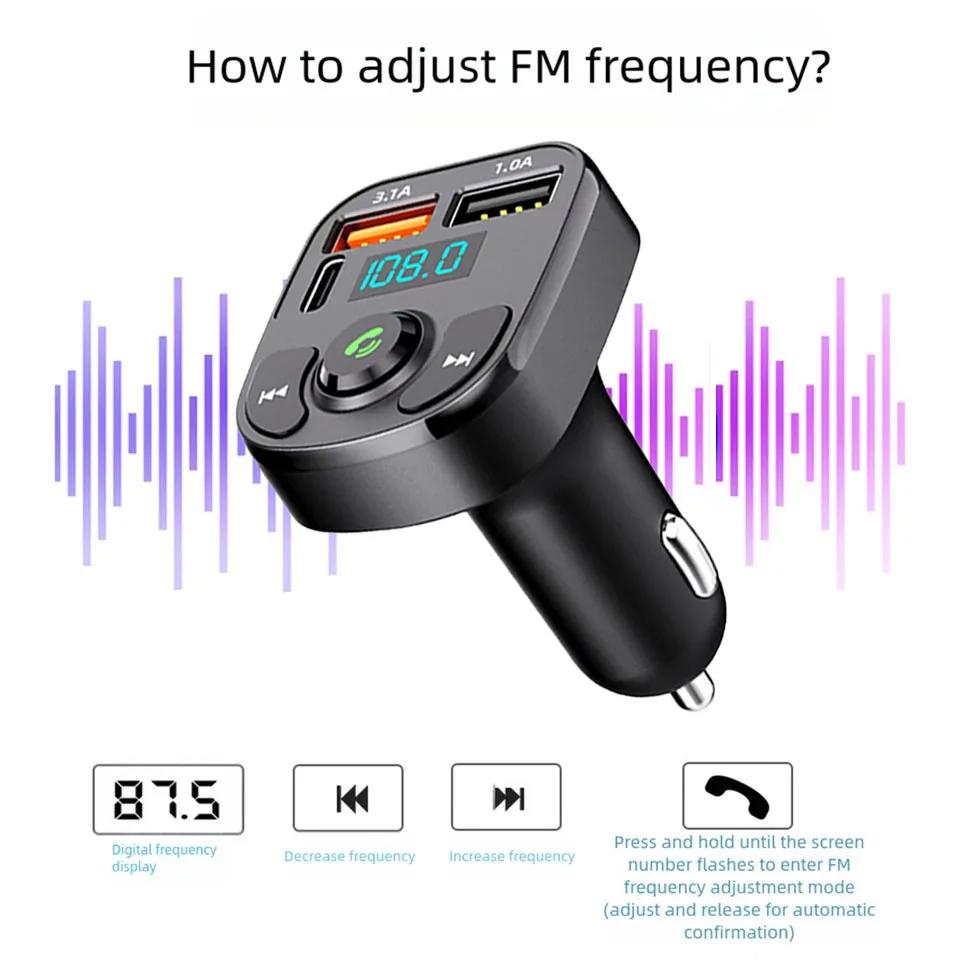 Car Bluetooth Mp3 Player Dual USB Port Phone Charger FM Transmitter Wireless Audio Receiver Hands-Free Kit with U-Disk Aux Input