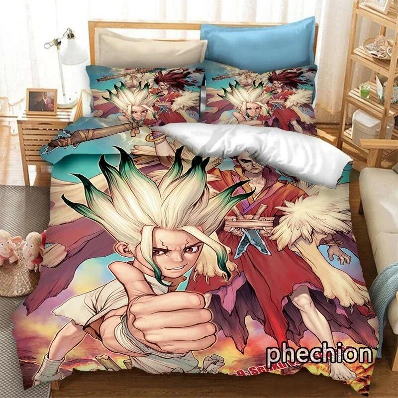 New Anime Dr.STONE 3D Print Bedding Set Duvet Covers Pillowcases Comforter Soft Cotton Bedclothes