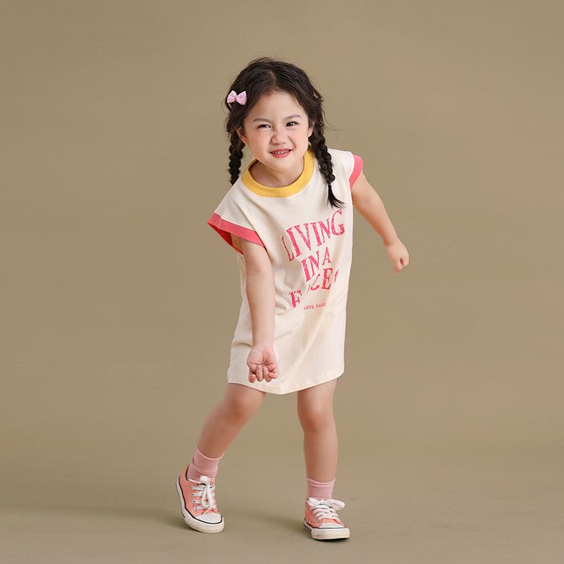 

Свободное платье для девочек, летнее платье, детское милое платье-жилет без рукавов с контрастной расцветкой 90