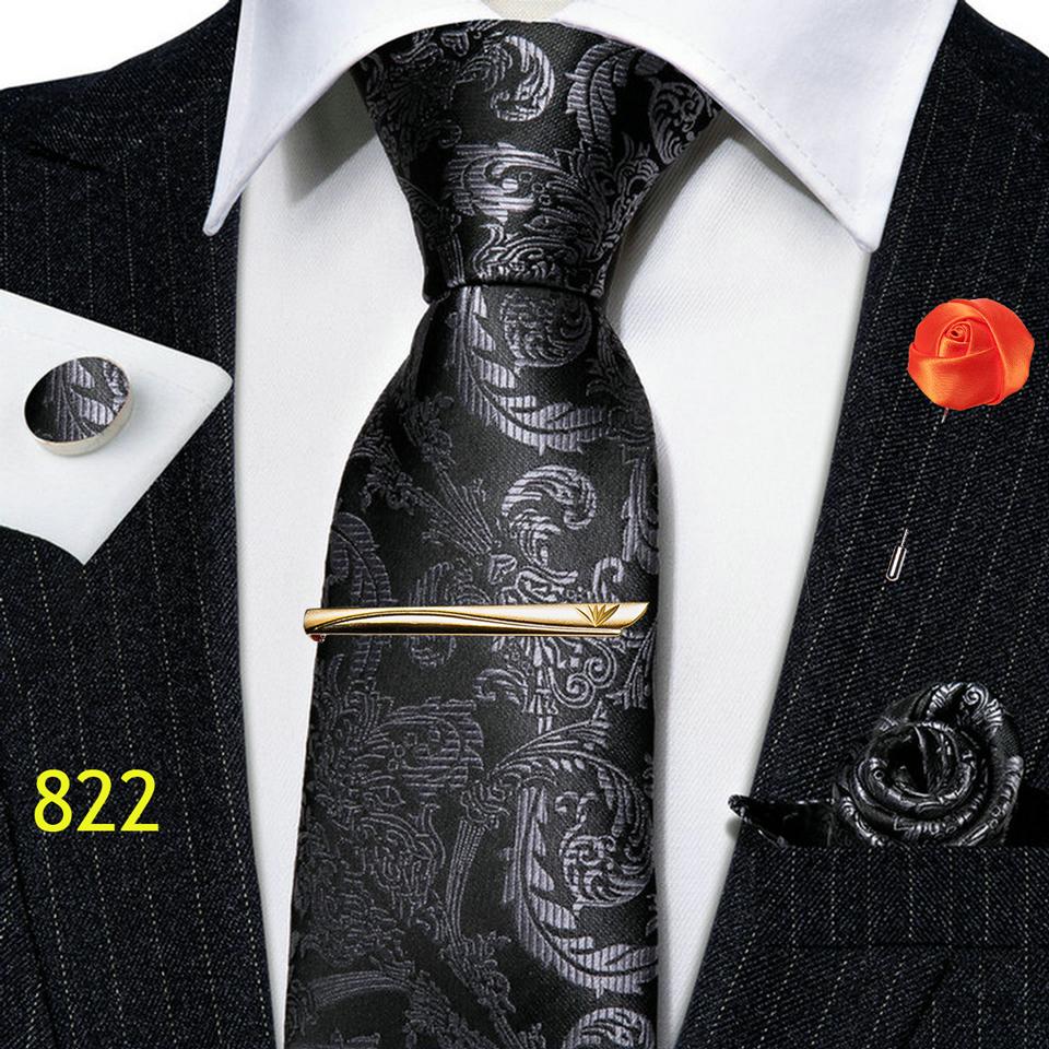 Barry.Wang Gravata masculina prendedor de gravata boutonniere lenço abotoaduras paisley conjunto de gravata de seda sólida para festa de casamento namoro
