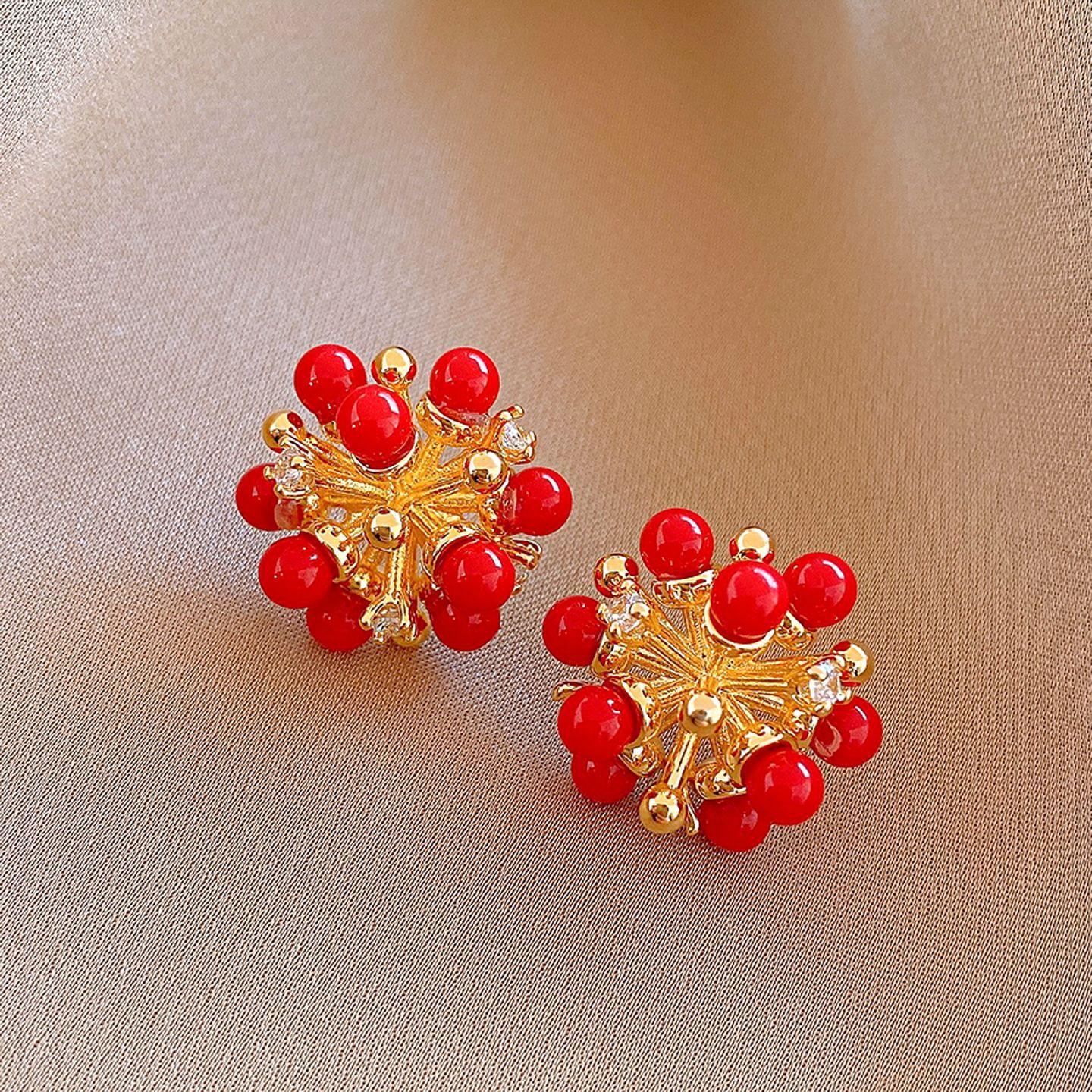 European and American retro fireworks zircon pearl earrings, stud earrings temperament versatile earrings women