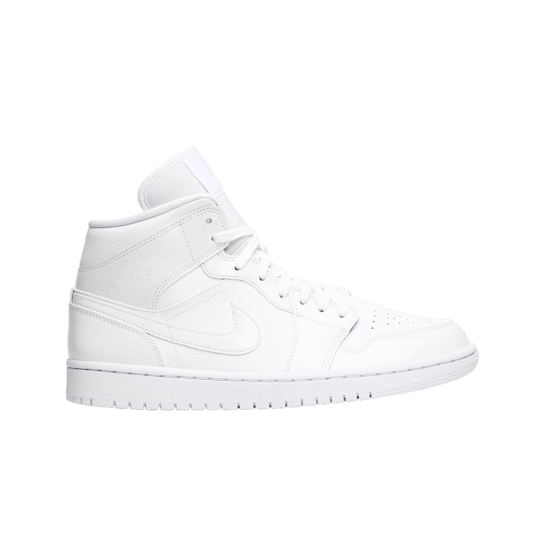 

Женские кроссовки Jordan 1 Mid Triple White Patent Swoosh BQ6472-100