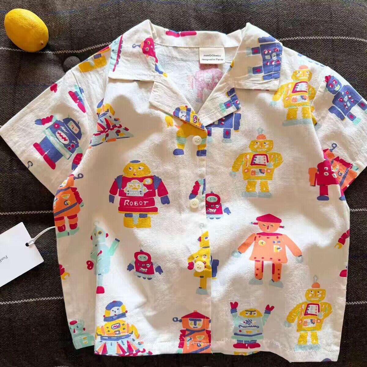 Kids Summer Cotton Short Sleeve Cartoon Print Shirt for Boys and Girls Lightweight Fun Top 80