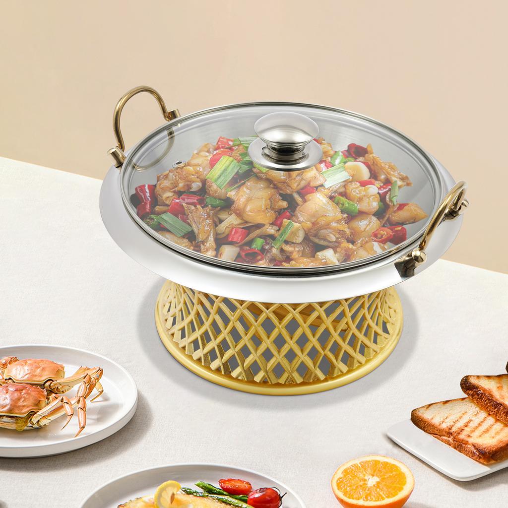 24cm/9.45in Buffet Chafing Dish, Round Chafing Dish, Chafing Dish with Lid Food Pan For Families, Cafeterias, Company Parties