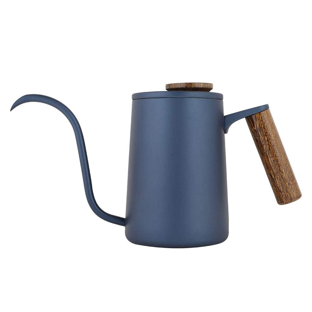 600ml Narrow-Mouth Stainless Steel Drip Pot, Handheld Coffee Kettle, Kitchen Utensil (Blue)