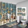 4ks Beach Starfish Series Sady sprchových závěsů do koupelny Protiskluzové Koupelnové koberečky Víko WC Kryt Koupelnová předložka