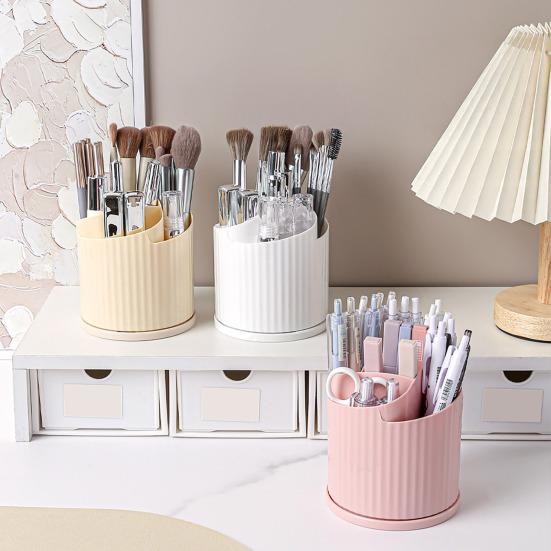360 Drehbarer Make-up-Pinselhalter 5 Fächer Kosmetik-Organizer Blumendesign Drehender Make-up-Pinselbecher Stifthalter für Schminktisch Eyeliner Augenbrauenstifte