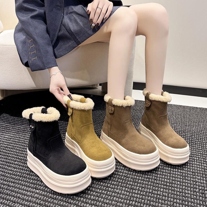 Retro velvet thickened thick-soled small snow boots, new winter heightening warm Birkenstock cotton shoes