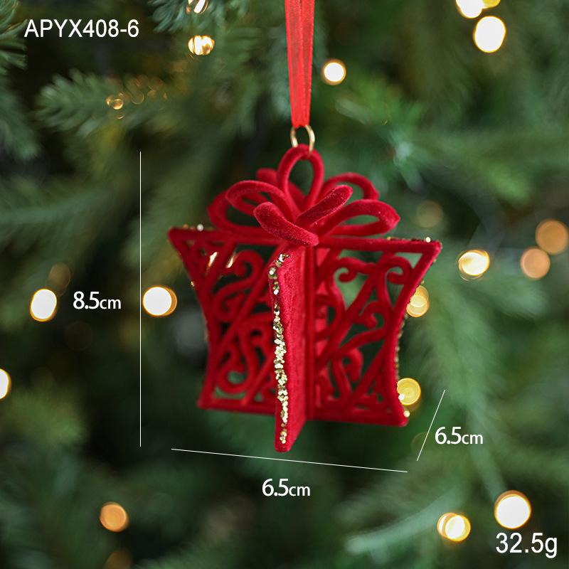Red Flocking Christmas Bow Wreath Bell Christmas Tree Snowfall Elk Pendant Hanging Ornament Navidad  Noel Home Party Decor