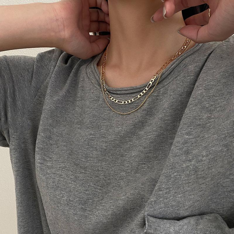 European and American Style Multi-layer Stacking Wearing Retro Chain Necklace Female Tide Internet Celebrity Collarbone Chain Female Simple