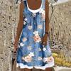 Party Dresses Dresses For Women Beach Spring Striped Print Cute Denim Dress Sleeveless Elegant Female Commuter Casual Gown