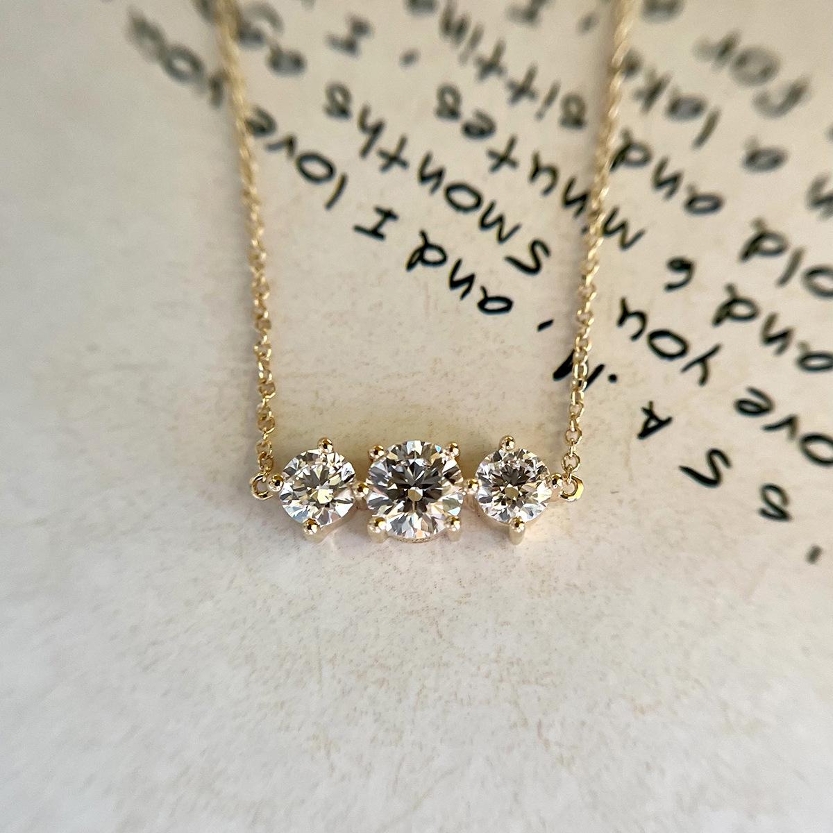 S925 Sterling Silver Plated 18K Gold Three Zircon Pendant Necklace Exquisite Sparkling Collarbone Chain Silver