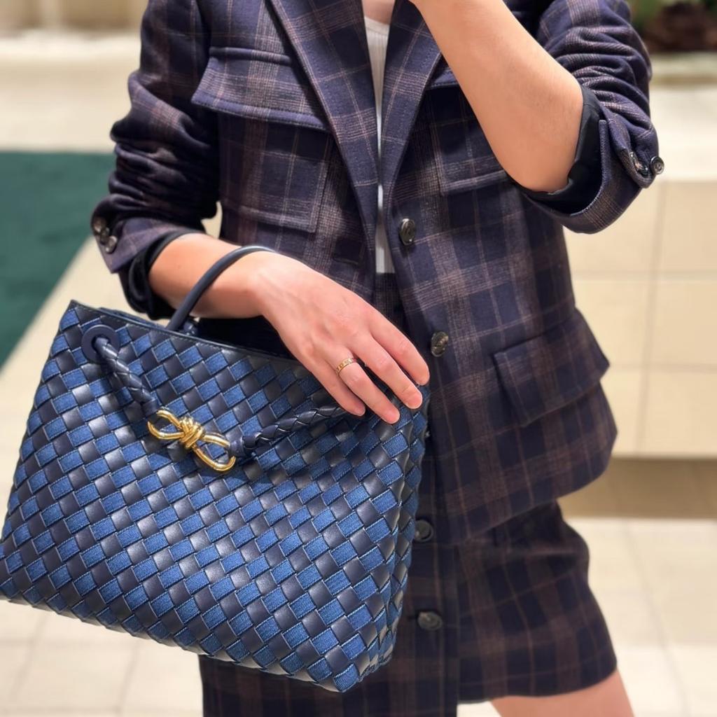 Denim Woven Knotted Buckle Cowhide Rhombus Shoulder Handbag Versatile King