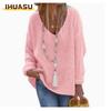 Women's Fashion Casual Solid Color Print Long Sleeve V Neck Blouses & Shirts
