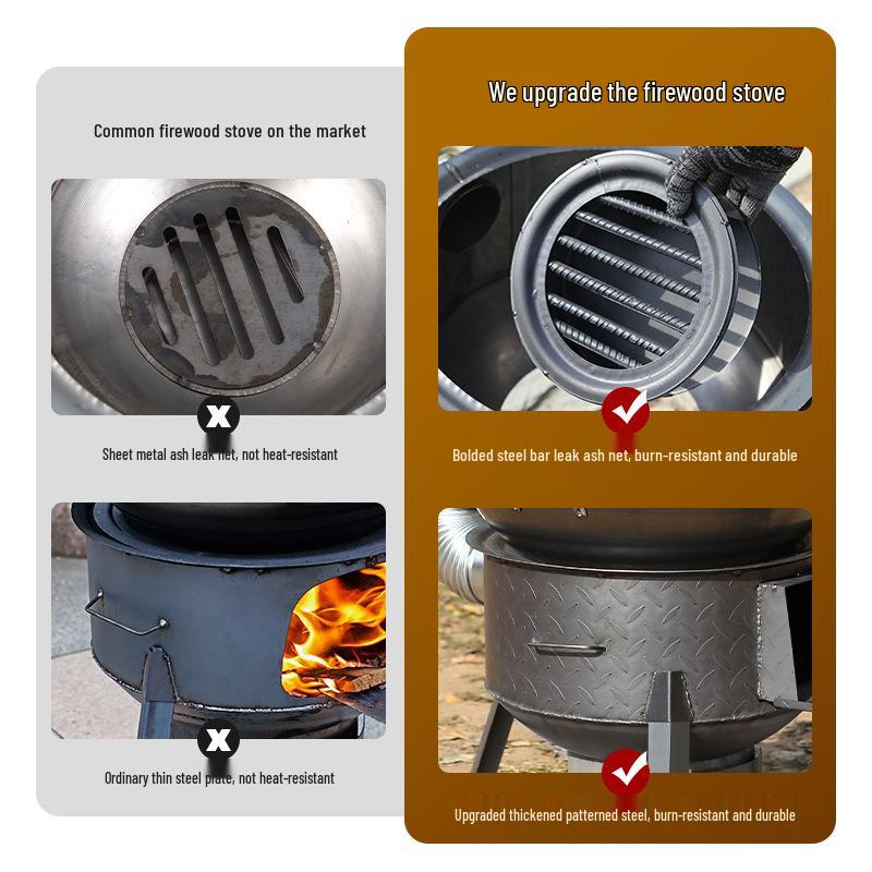 Portable Outdoor Firewood Stove with Large Iron Pot