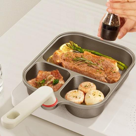 Yousheng 3-In-1 Breakfast Pan Non-Stick Cooking Pan Large Capacity Omelette Skillet Pancake Pan Anti-Scalding Handle Cookware