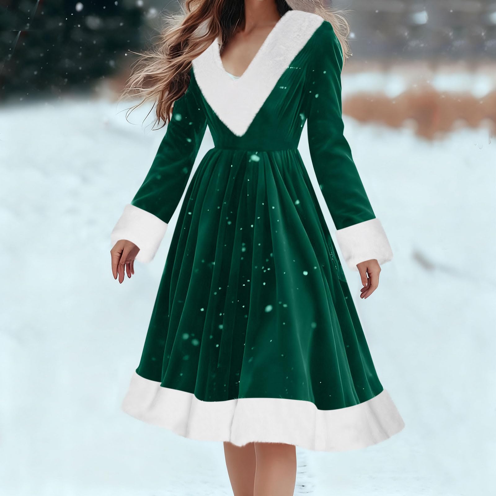 

Женское модное платье свободного кроя с длинными рукавами, плюшевое, с V-образным вырезом, однотонное, для вечеринки S зелёный