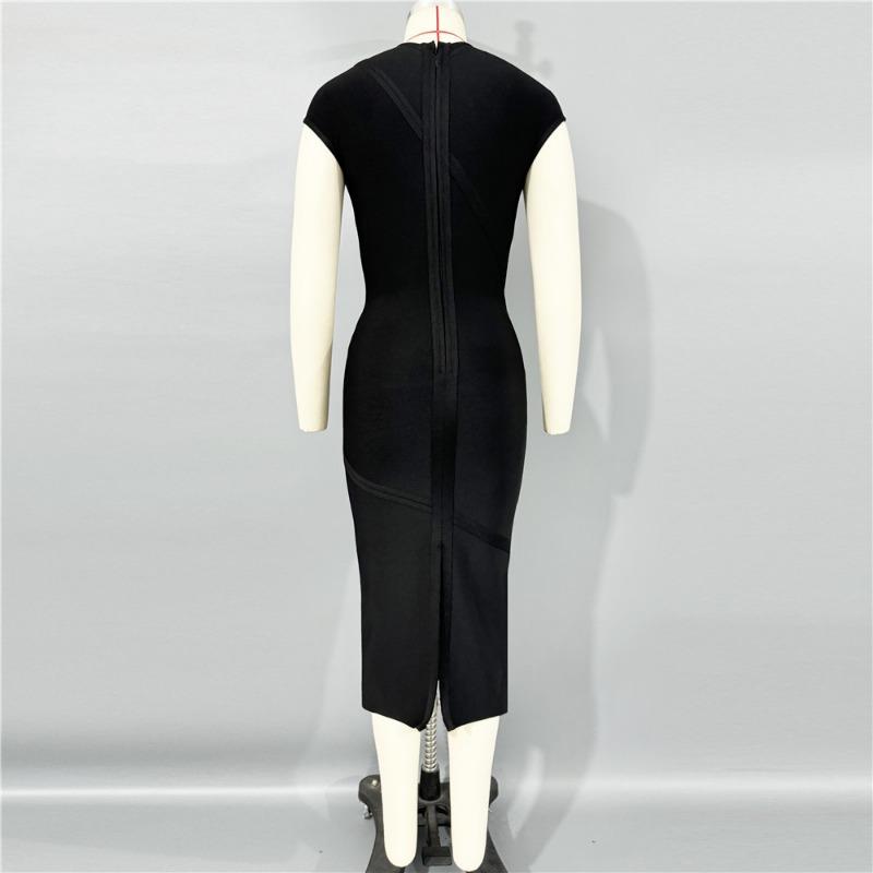 New splicing buttons decorative slim-fit elastic pencil skirt professional temperament dress