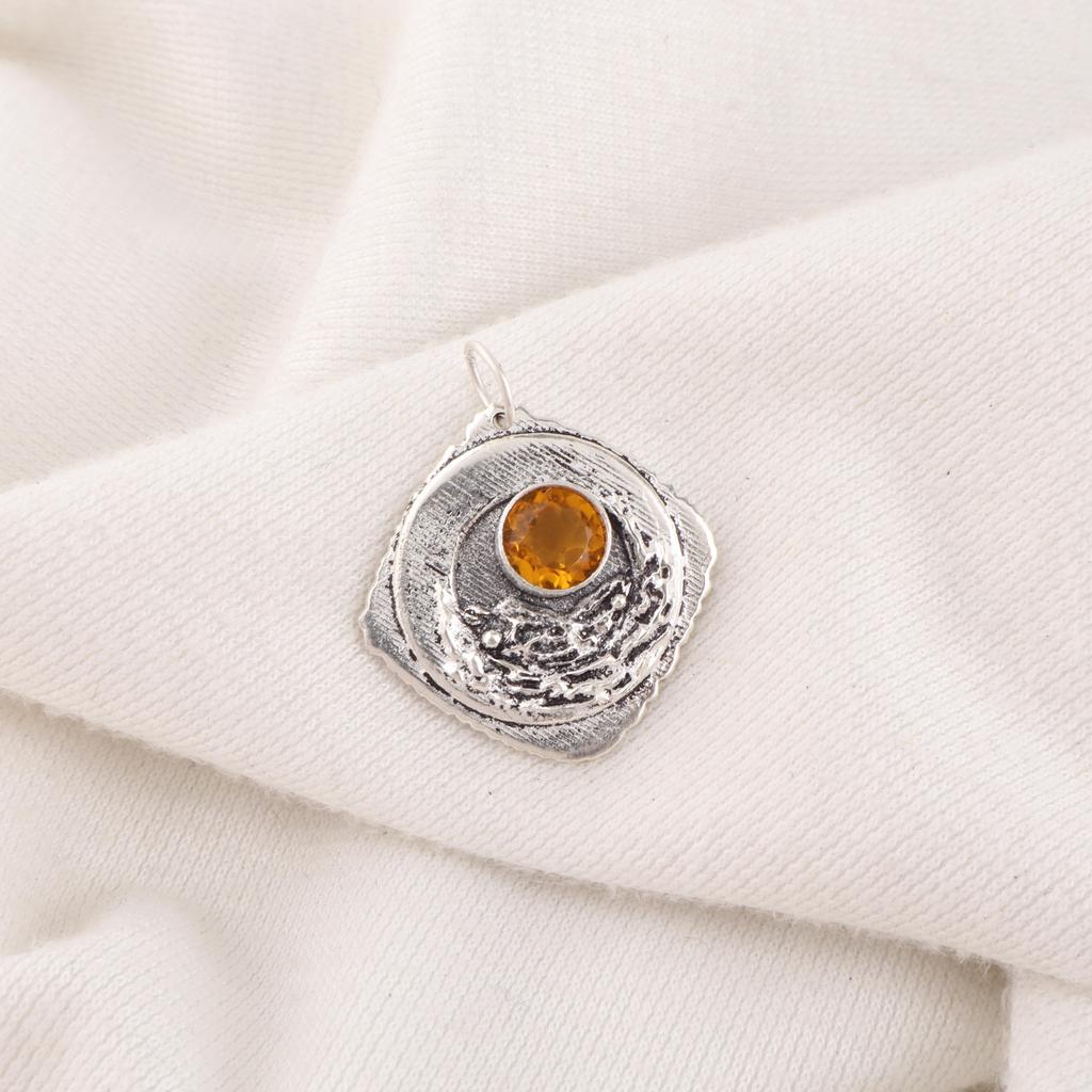 Citrínový přívěsek, šperky z masivního stříbra 925, ručně vyráběný přívěsek, na díkůvzdání