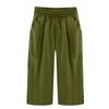 Damen Baumwoll-Leinen Cropped Hose Elastischer Bund Lässig Locker Strand Gerade Tasche Hose