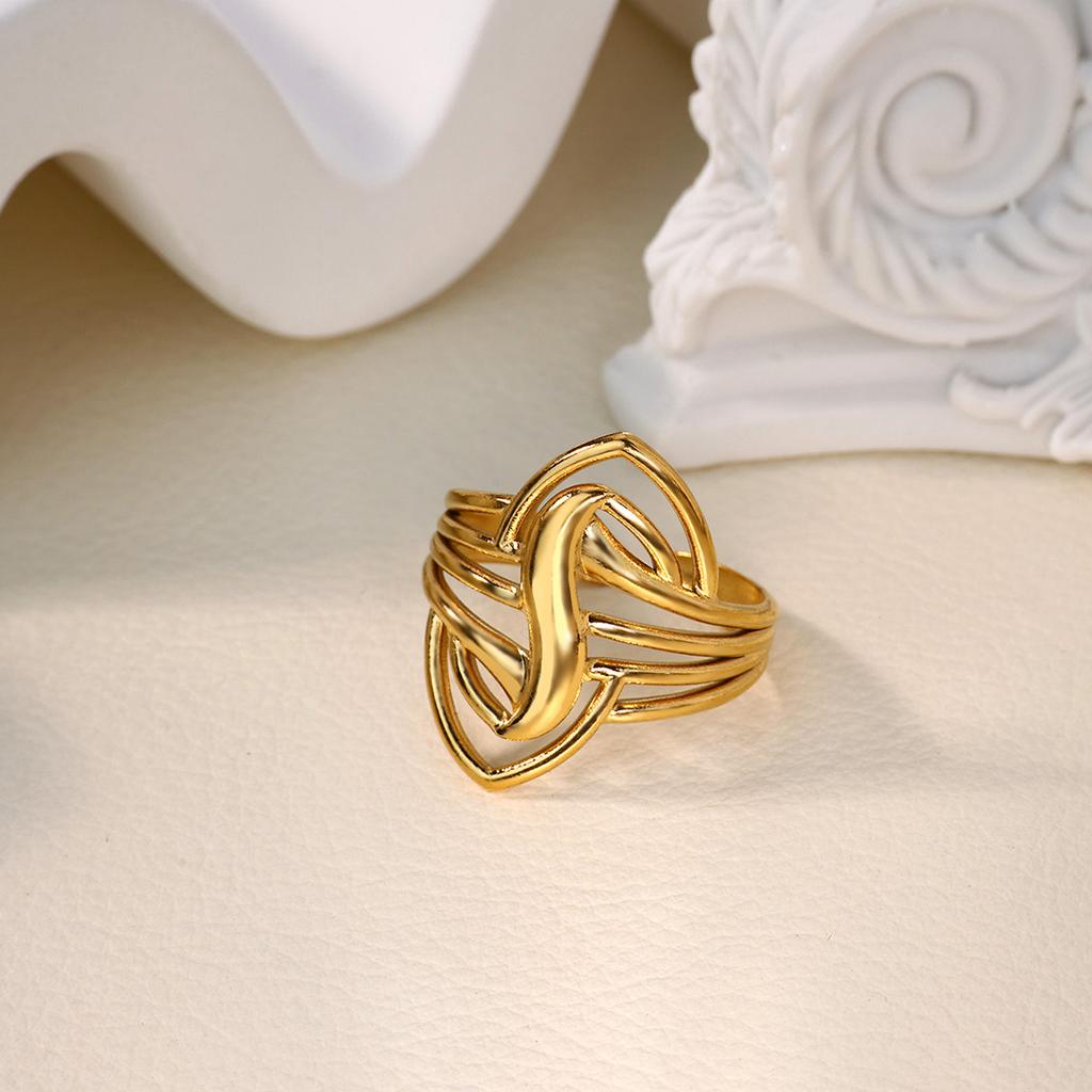 Geometric Heart Multilayer Stainless Steel Ring 18K Gold-plated Anti Fading Open Ring for Women Wedding Jewelry Accessories Gift