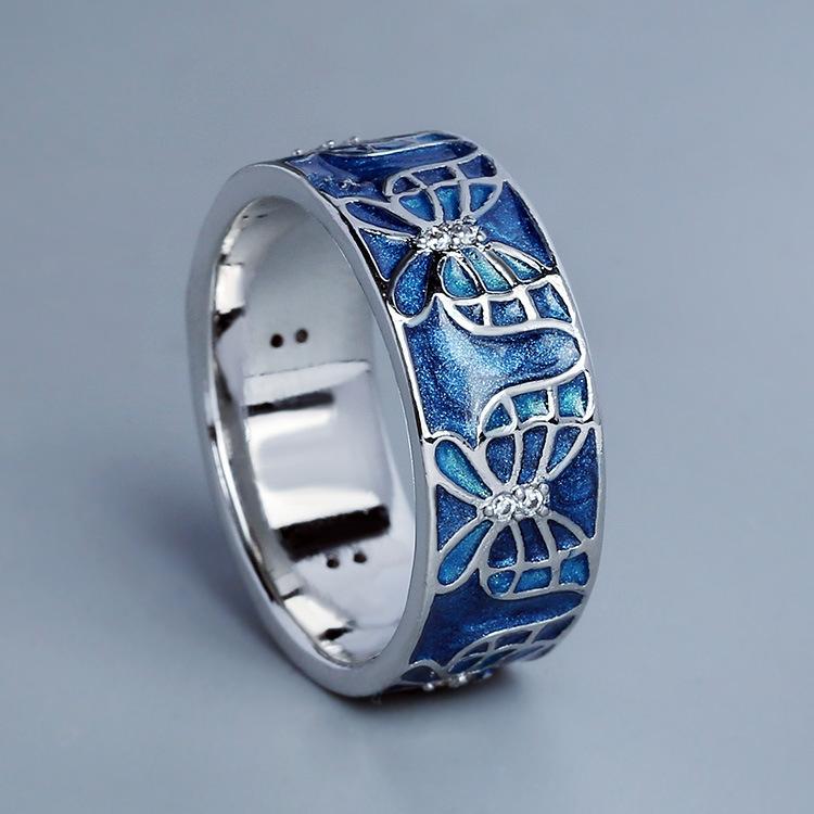 

Королевский синий ретро литературный дворец стиль эмаль бабочка женский комплект кольцо серьги кольцо No. 10